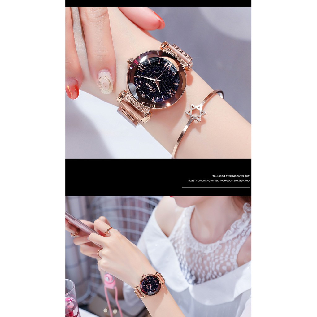 Đồng hồ nữ dây thép lưới nam châm mặt hình bông hoa thời trang cho học sinh sinh viên