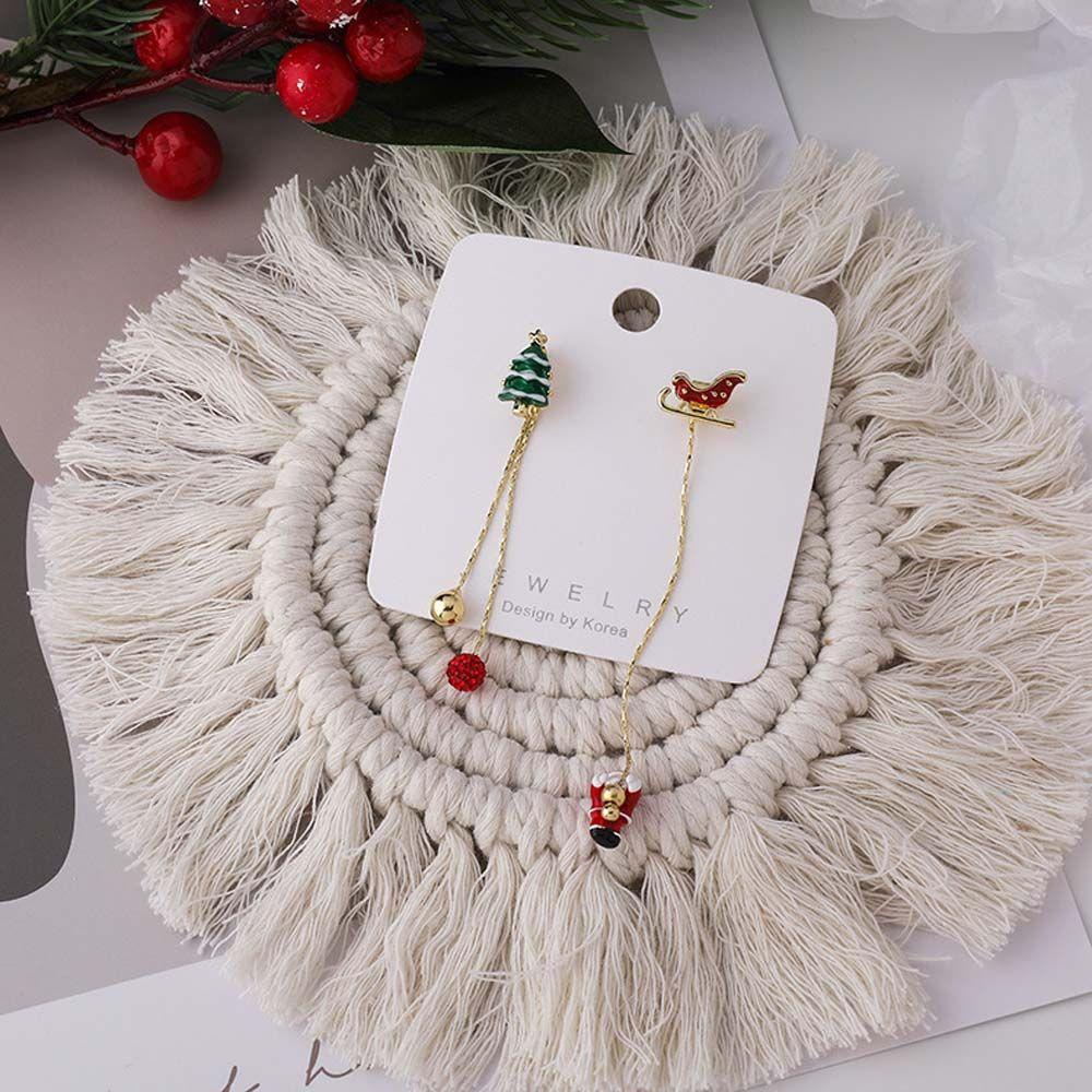 QQMALL Khuyên Tai Hợp Kim Hình Ông Già Noel / Bông Tuyết Chuyển Động Sáng Tạo Phong Cách Hàn Quốc Cho
