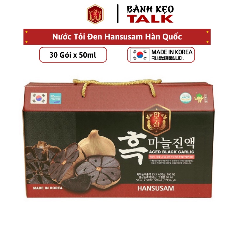 Nước Tỏi Đen Hồng Sâm Hansusam Hàn Quốc ( Hộp 30 gói x 50 ml ) - Tăng Cường Sức Đề Kháng, Hệ Miễn Dịch