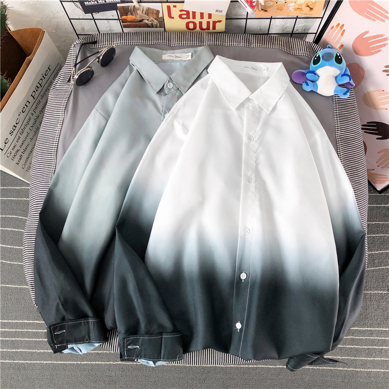 Áo sơ mi tay dài màu gradient cài nút cỡ M-3XL dành cho nam