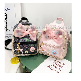 Balo nơ viền xích đa năng- Túi đeo chéo cho bé, ảnh thật phía sau