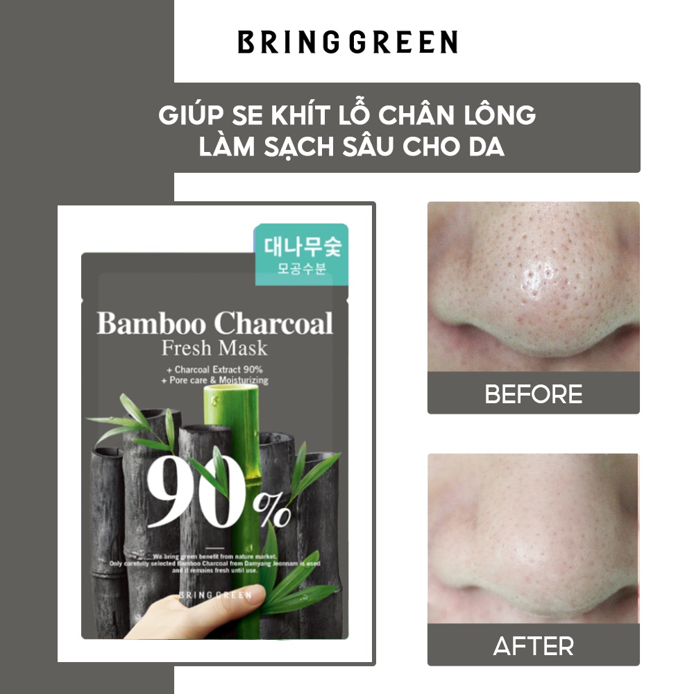 Mặt Nạ Than Tre Dưỡng Da Bring Green Charcoal 90% Fresh Mask 20g (10pcs)