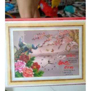 Tranh đính đá đồng hồ cha mẹ tuyệt đẹp kt 60*45cm(hình thật)