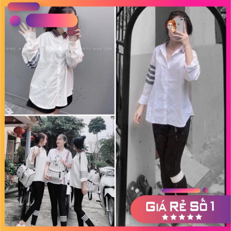 [XẢ KHO] Áo Sơ Mi Sọc Tay THOM Cổ Đức Form Rộng Vải Thô Lụa Mềm Mịn Tay Dài Kiểu Dáng Basic Thời Trang Hàn Quốc