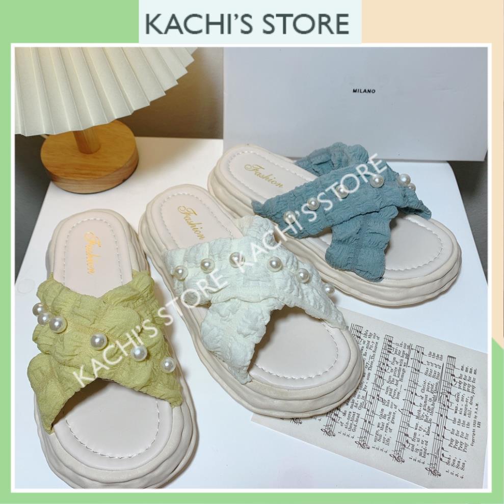 Dép bánh mì quai chéo đính ngọc 3 màu cao cấp,Dép quai ngang đính ngọc 3 màu cao cấp Kachis.store