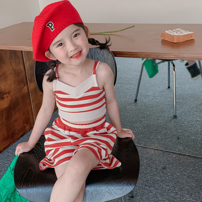 Set Áo Hai Dây Kẻ Sọc + Quần Short Thời Trang Mùa Hè Se7en Cho Bé Gái