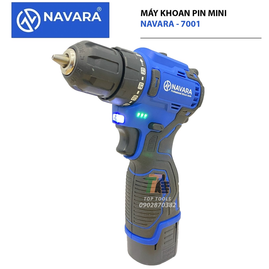 Máy khoan pin mini, Máy khoan pin Navara 7001, Đầu 10mm - Pin 4cell - Động cơ không chổi than