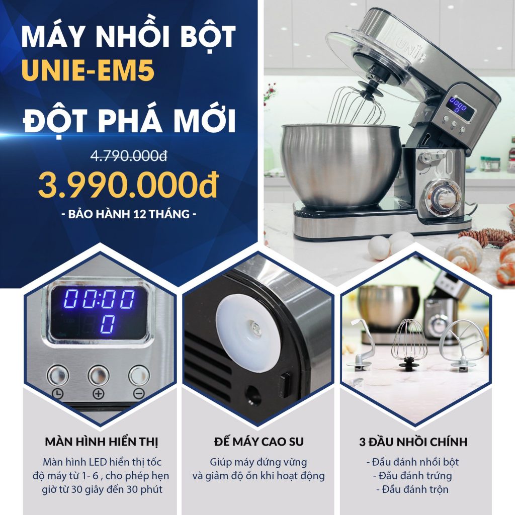 Máy nhồi, trộn bột đánh trứng đa năng UNIE EM2 EM5 (Bản nâng cấp)