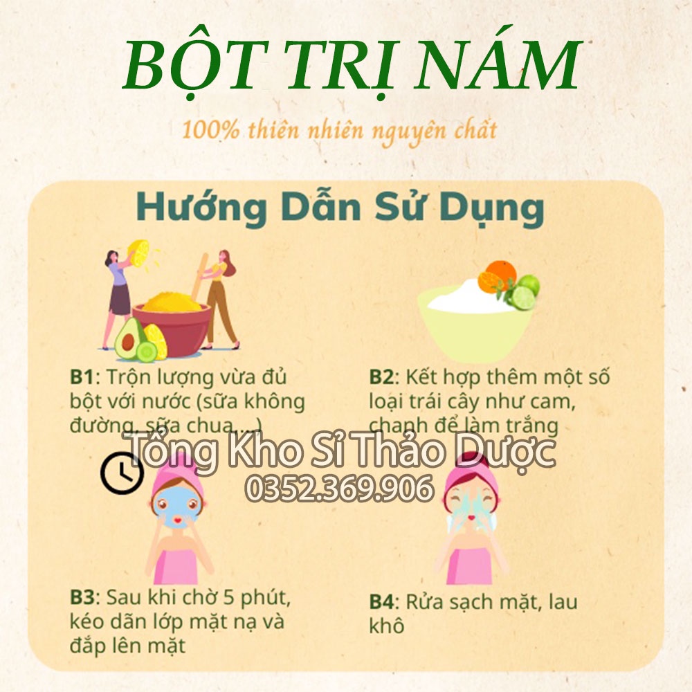 Combo 10 loại bột mờ thâm nam (Bột thiên nhiên, dưỡng trắng da, cấp ẩm, chống lão hóa)