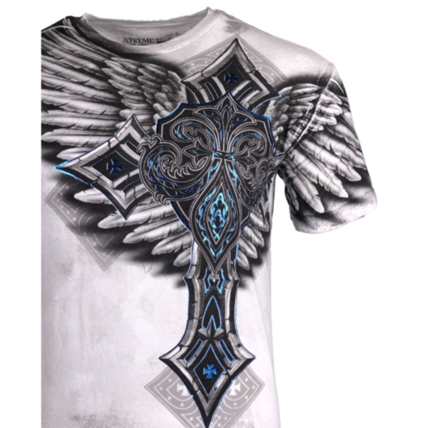 Áo Thun Nam Màu Trắng Affliction Xtreme In Hình Đôi Cánh Xe Đạp MMA Cá Tính