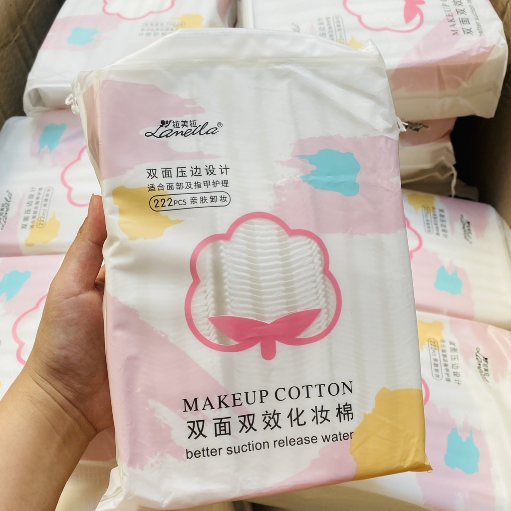 BÔNG TẨY TRANG COTTON TÚI 200 MIẾNG- BÔNG TẢY TRANG LANEILA(chính hãng 100%)