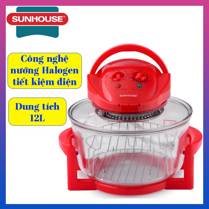 Lò nướng thuỷ tinh đa năng Sunhouse SH410 12L, công nghệ nướng Halogen tiết kiệm điện, không khói an toàn thực phẩm