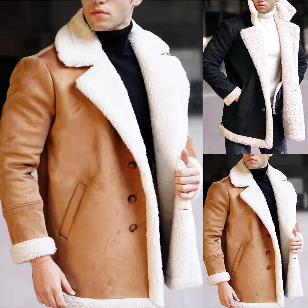 【FOR BIG SALE】Mens Coat Winter Fleece Formal Parka Party Cocktail Collar Fur Lined Lapel