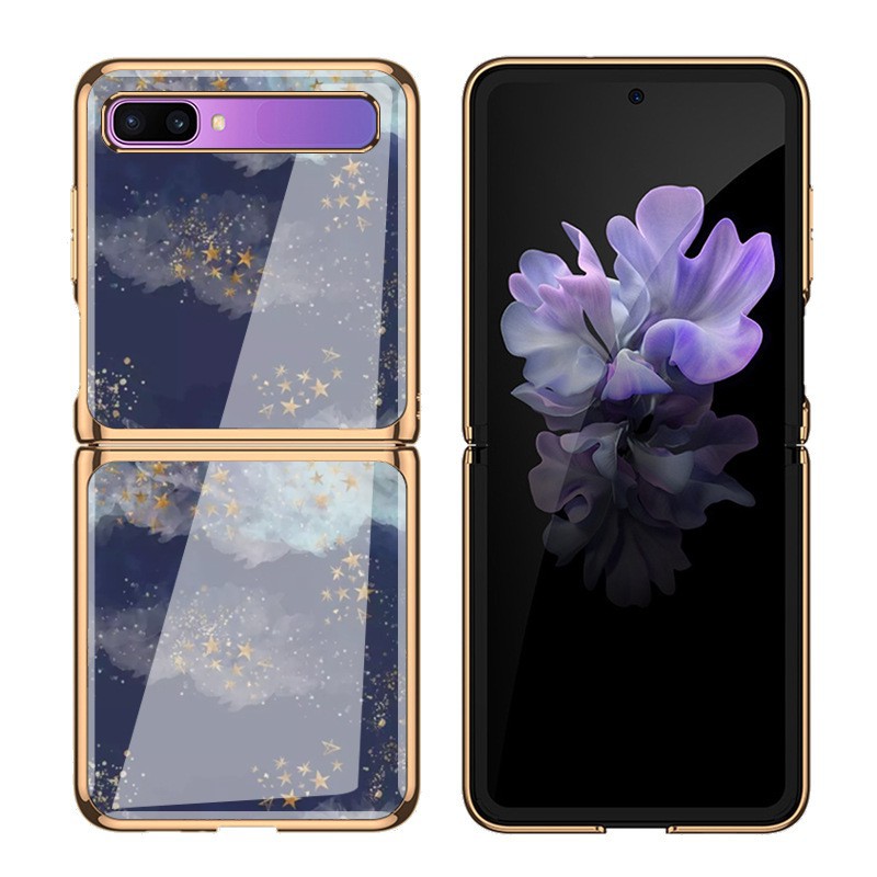 Ốp Lưng Kính Cường Lực Họa Tiết Bầu Trời Đầy Sao Cho Samsung Galaxy Z Flip F7000 5g