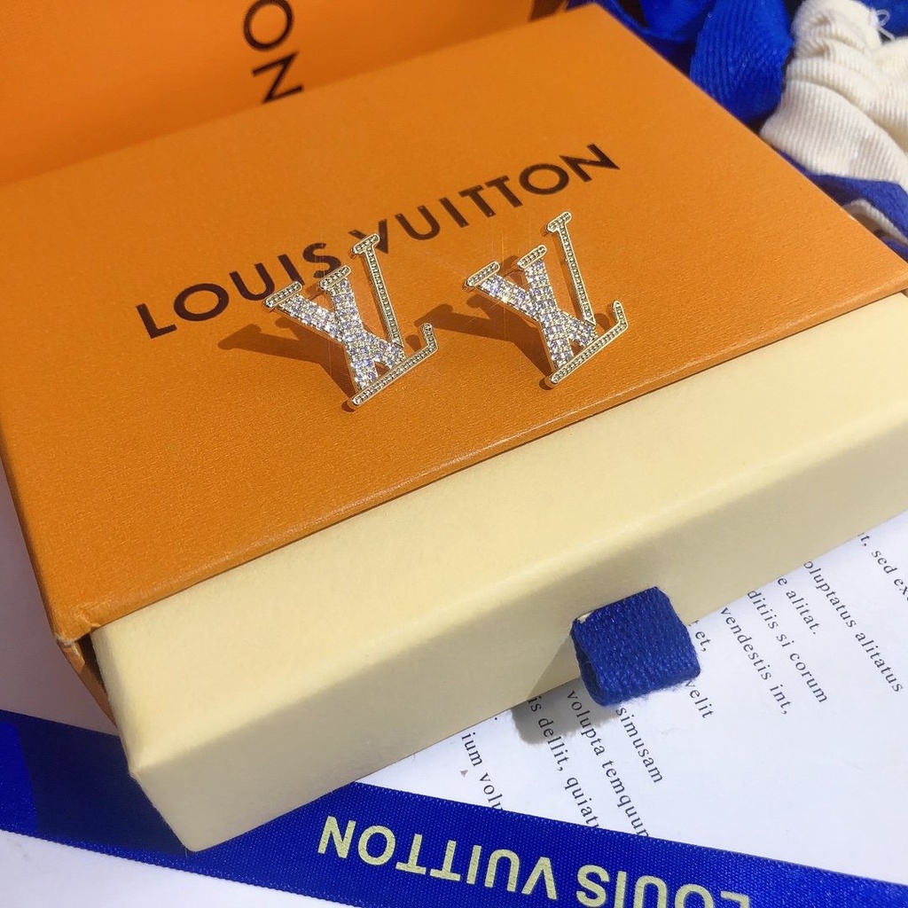 LOUIS VUITTON Khuyên Tai Tròn Bằng Thép Titan In Logo LV Thời Trang