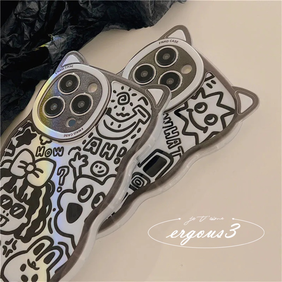 Cat EarỐp Điện Thoại Mềm Hình Tai Mèo Màu Graffiti Cho iPhone 14 13 12 11 Pro Max SE2020 X XR Xs Max 7 8 6 6s Plus