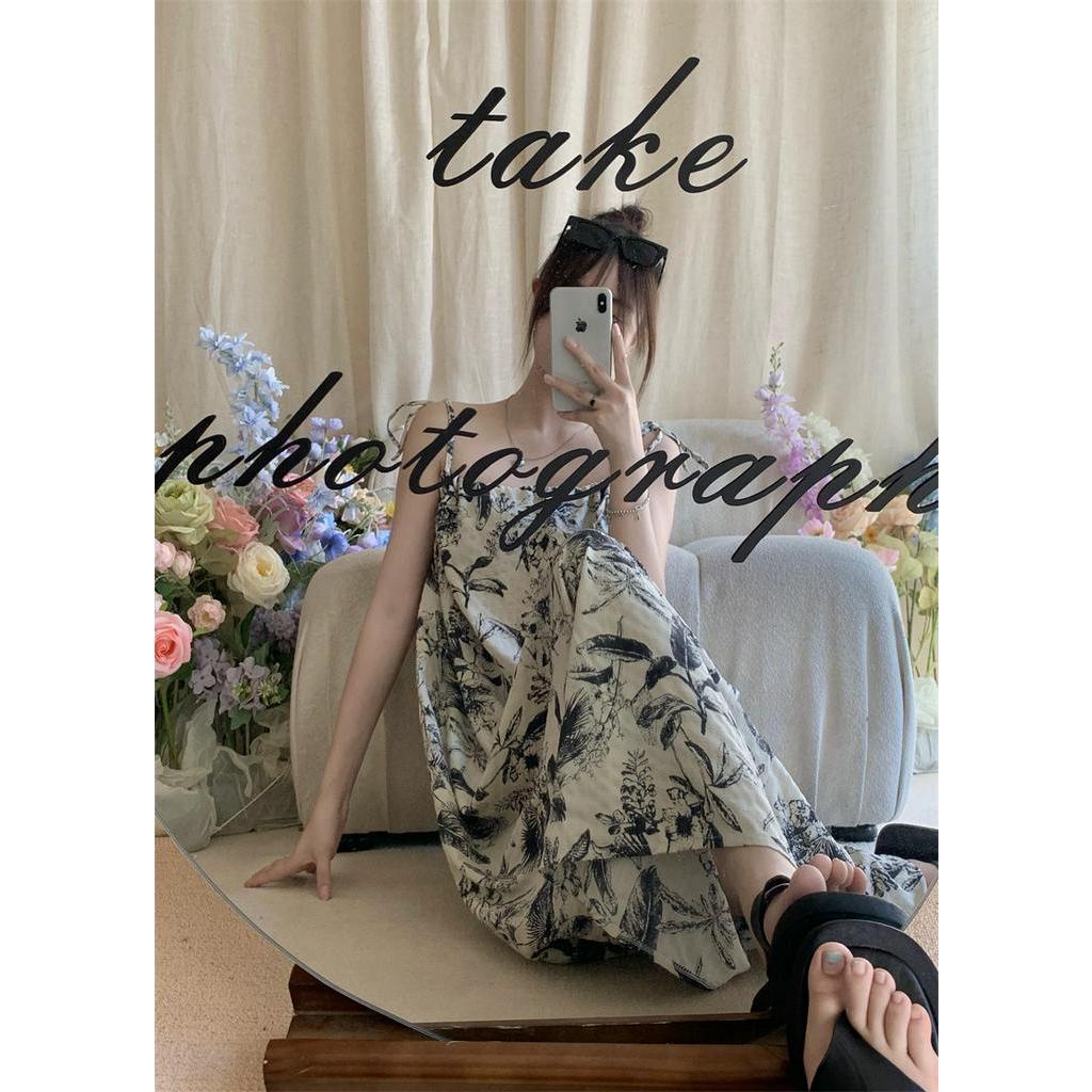 Đầm Hai Dây Xếp Ly In Họa Tiết Hoa Phong Cách vintage Hợp Thời Trang Hè