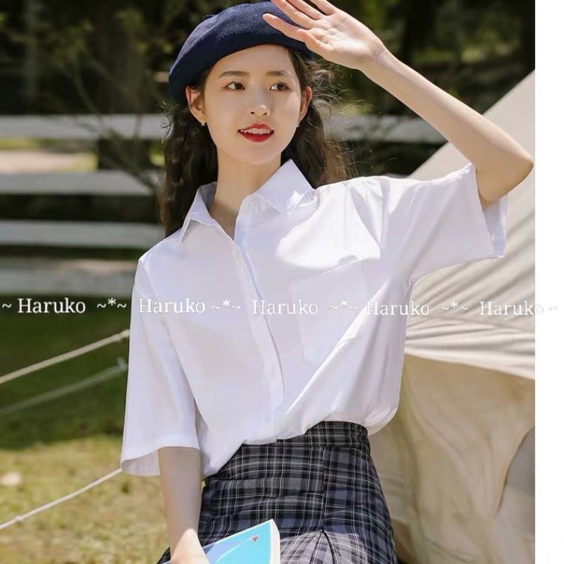 Áo sơ mi học sinh trắng sáng, áo trắng cộc tay trẻ trung mạnh mẽ - Haruko Closet