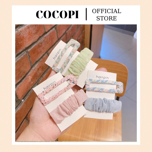Kẹp tóc, Set kẹp tóc mái bọc vải họa tiết xinh xắn, phong cách Hàn Quốc Cocopi.accessories