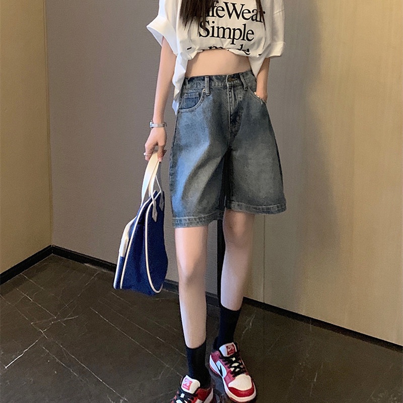 Quần Short Denim Dáng Rộng Thời Trang Mùa Hè Cá Tính Cho Nữ