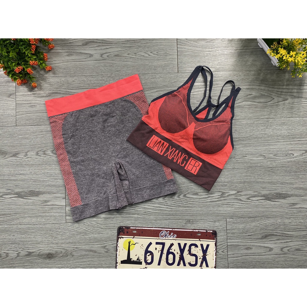 Set đồ tập gym nữ ngố,  thể thao nữ tập gym- yoga -aerobic chạy bộ gồm áo bra quần ngố tập gym...