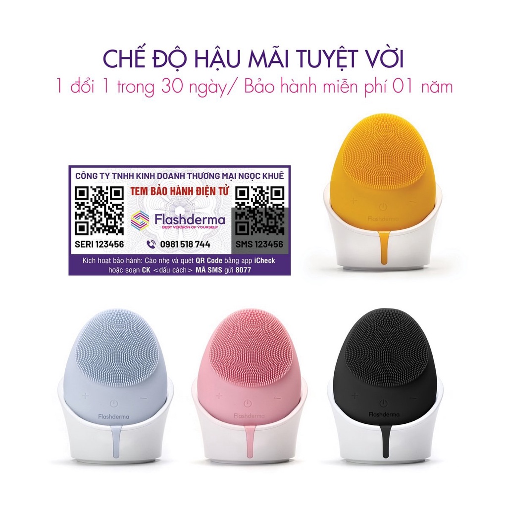 Máy rửa mặt không thấm nước Flashderma phiên bản màu xanh  Wireless Silicon Facial Cleansing Brush