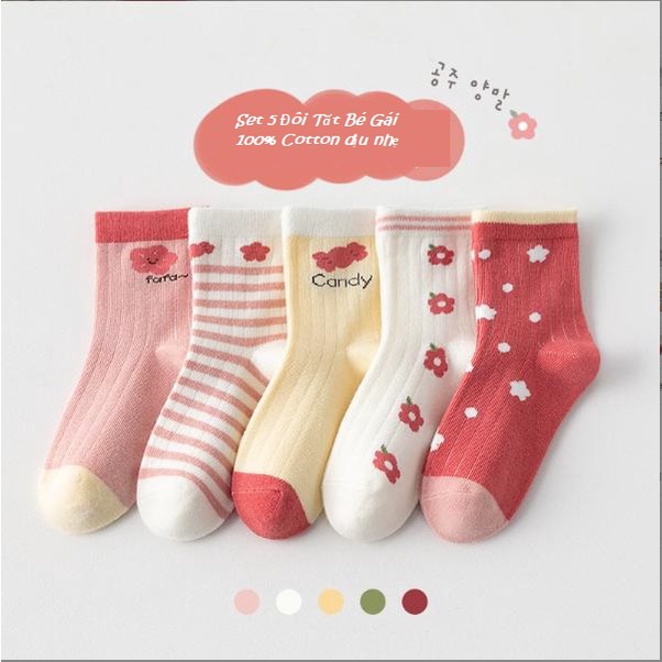Vớ Cho Bé Gái (Set 5 Đôi) - Tất Cho Bé Gái Bé Trai - Thoáng Khí Mềm Mịn