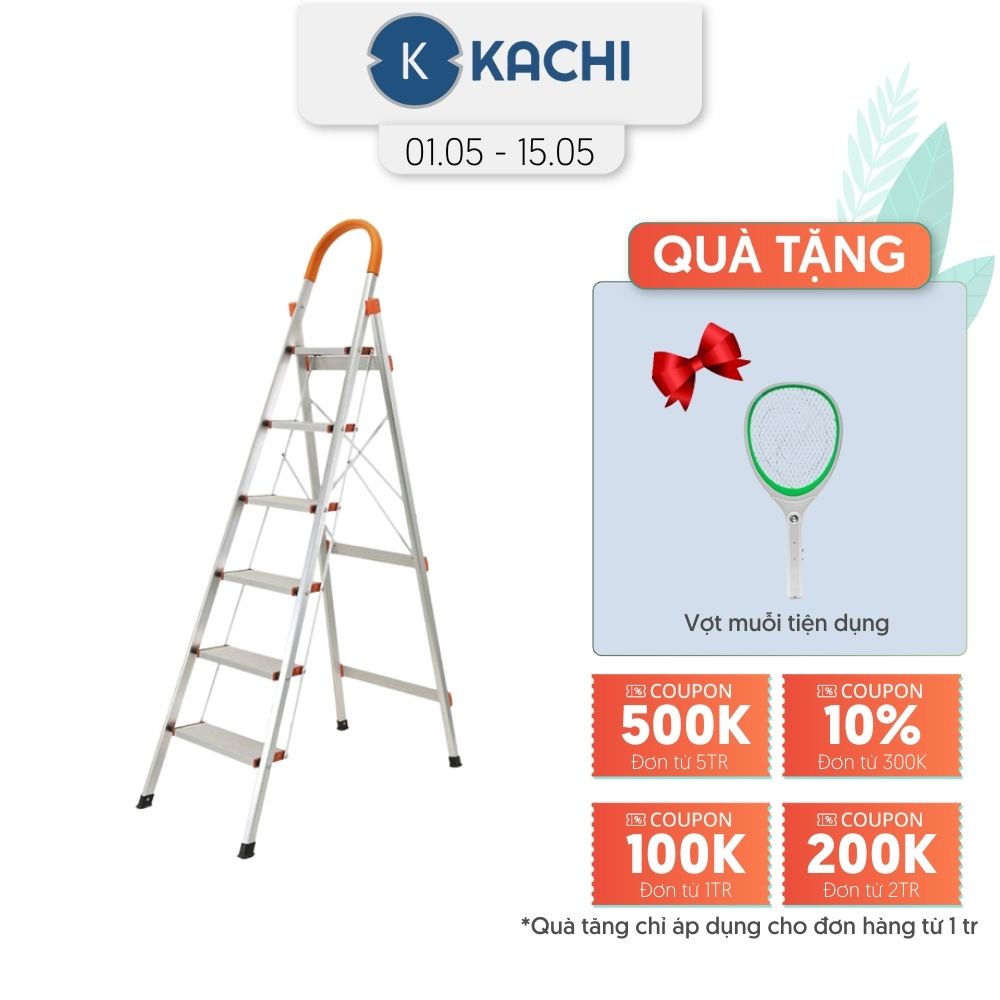 Thang nhôm ghế 6 bậc Kachi MK151 1.9m - tải trọng 150kg, chất liệu nhôm thanh lý trưng bày