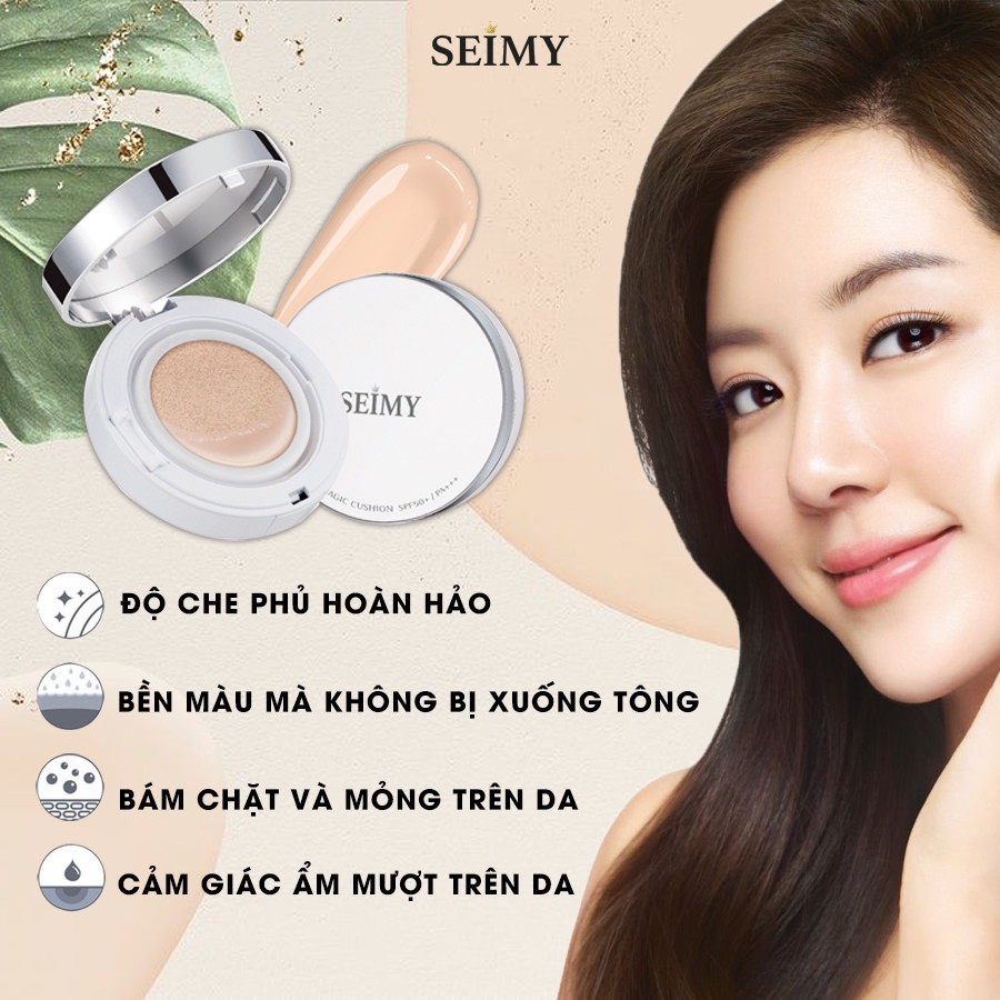 Phấn nước SEIMY Top Skin Perfect Cushion che khuyết điểm, kháng nước, lâu trôi, dưỡng trắng da SPF 50+