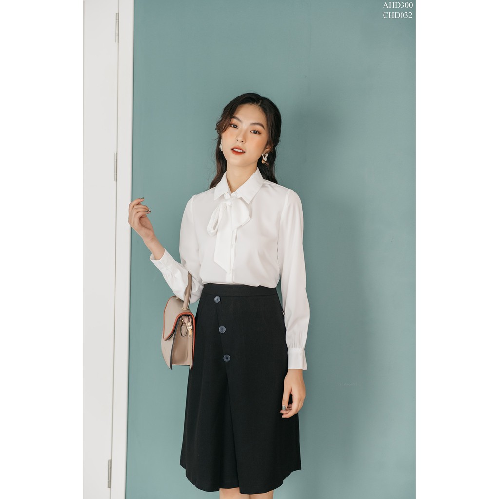[Mã FAMARAL2 giảm 10K đơn 50K] Áo sơ mi cổ đức thắt nơ rời tay măng sec TIIN STORE AHD300
