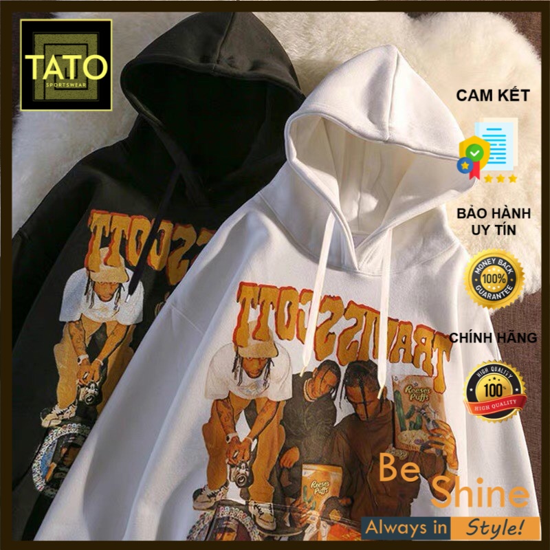 [QUÀ TẶNG STICKER] Hoodie có mũ Travis Scott, Áo Nỉ Bông Nam Nữ Form Rộng Unisex - TATO Unisex Clothing | BigBuy360 - bigbuy360.vn