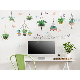 Decal dán tường Hàn Quốc- trang trí nhà cửa, văn phòng, quán cafe cửa hàng- GIỎ CÂY XANH SK