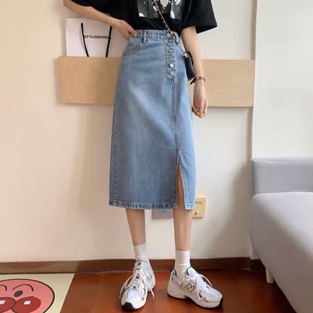 📍Chân váy bò xẻ vạt khuy lệch dáng dài (Ảnh thật +video) 📍 Order | BigBuy360 - bigbuy360.vn