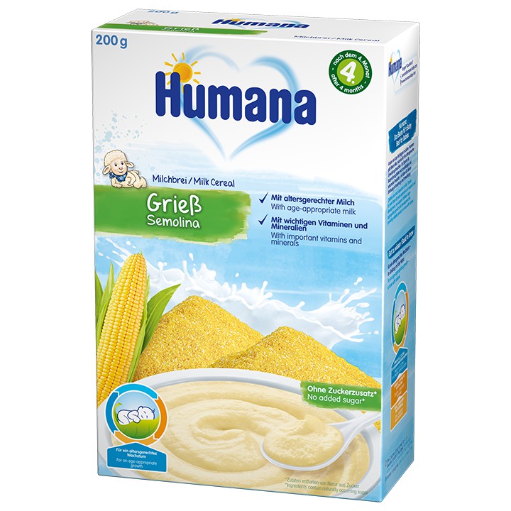 Bột Ăn Dặm Dinh Dưỡng Humana Lúa Mì Semolina Và Sữa Milk Cereal Semolina 200gr, Nhập Khẩu Từ Đức.