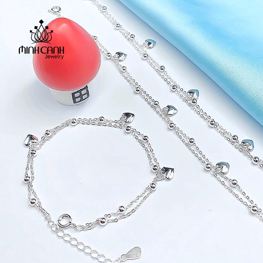 Lắc Tay Trái Tim Dây Kép Mix Bi Bạc 925 Minh Canh Jewelry