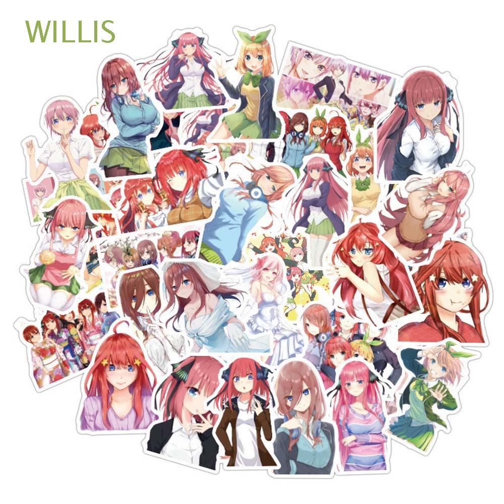 Set 50 Sticker Họa Tiết Hoạt Hình Hatsune Miku Trang Trí Sổ Tay / Ván Trượt / Nhật Ký / Gotoubun No Hanayome Nakano Ichika