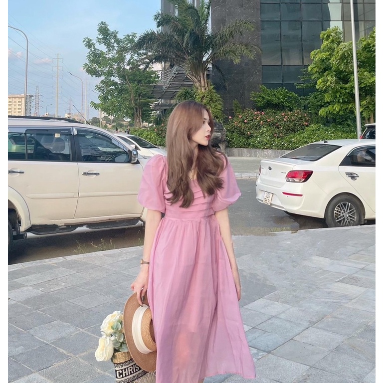 Váy Voan Tơ Ly Ngực Tay Bồng
