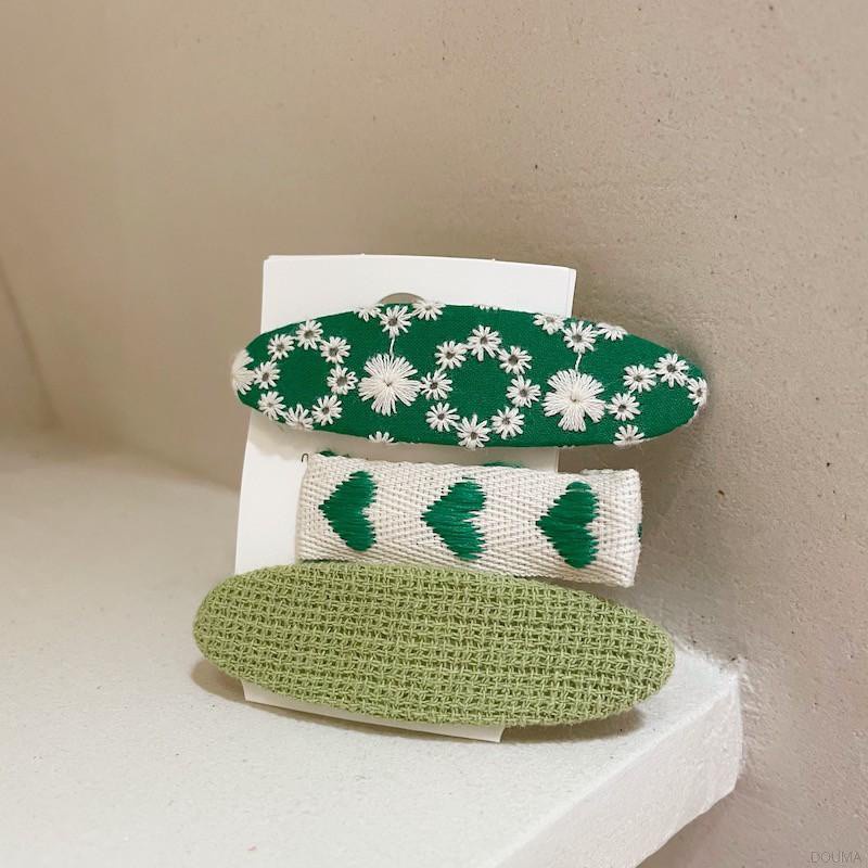 Set 3 kẹp tóc vải thêu thủ công phong cách Hàn Quốc dễ thương cho nữ
