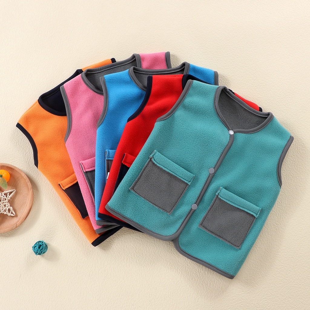 Áo khoác ghi lê hai mặt bằng vải nhung ấm áp thời trang thu đông cho bé 73-130