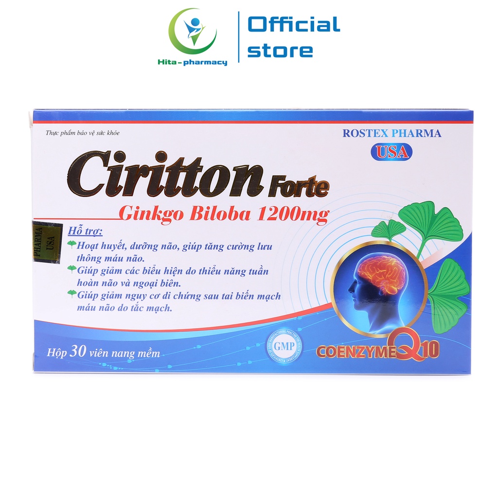 Hoạt huyết dưỡng não Ciritton Ginkgo Biloba 1200mg - 30 viên [Ciritton Forte]