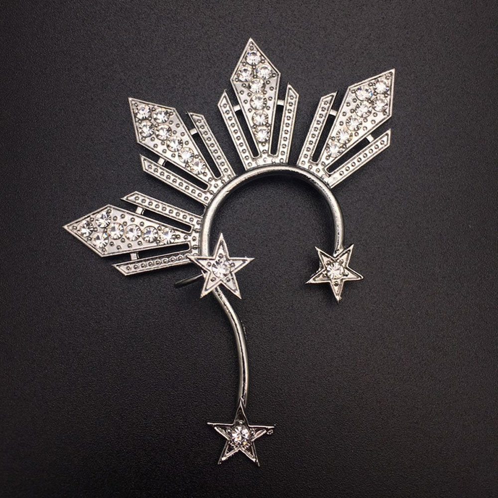 Khuyên kẹp vành tai phối hình ngôi sao đính đá thời trang