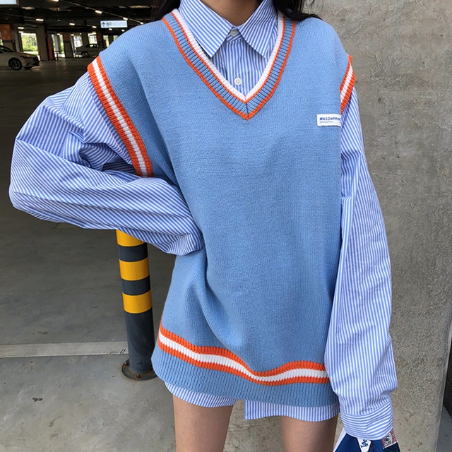 Áo len gile mác ngực bốn màu phong cách hàn quốc mùa thu 2021 ulzzang vintage kozoda M66 | BigBuy360 - bigbuy360.vn