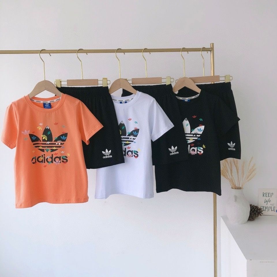 Bộ Đồ 2 Món Áo Thun Cotton Tay Ngắn Cổ Tròn + Quần Dài Adidas Thời Trang Cho Bé 2-13 Tuổi