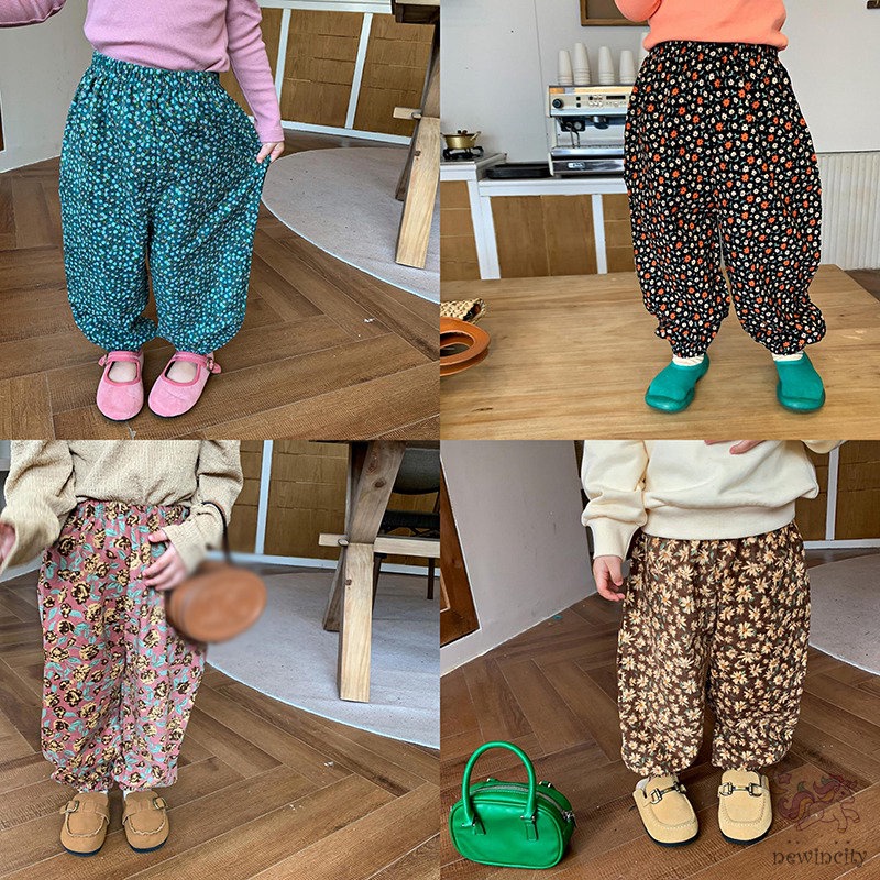 Quần Nhung Dài Lưng Thun In Hoa Kiểu Hàn Quốc Dễ Thương Cho Bé Gái