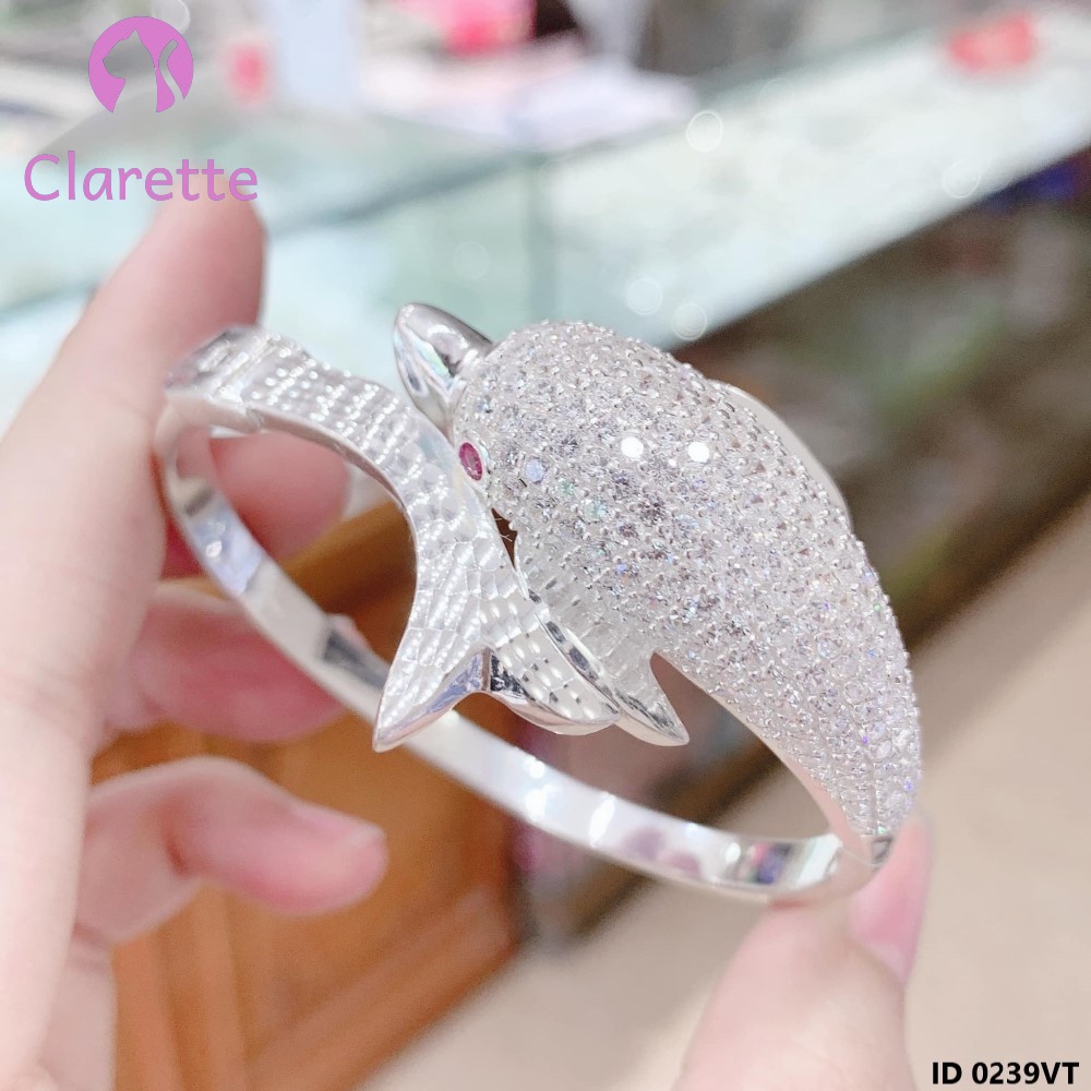 Vòng tay bạc hở hình cá heo Clarette 0239VT