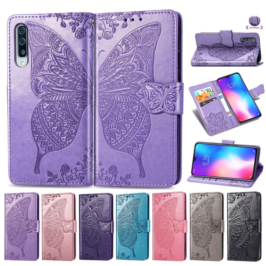 PU Leather Buterfly Flip Wallet Case with Card Slot and Kickstand for Xiaomi Mi 8 Lite 9 Se K20/9T PRO Max 3 Play Pocoph