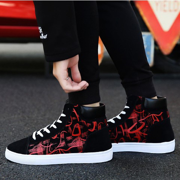 Giày nam cao cổ vải nhung họa tiết sắc nét đế cao su bền đẹp thời trang giaynam-G311 (đen) | BigBuy360 - bigbuy360.vn