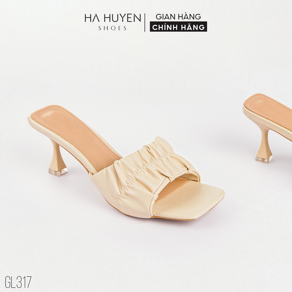 Guốc nữ Hà Huyền Shoes mũi vuông quai nhúm cá tính gót nhọn 6 phân - GL317