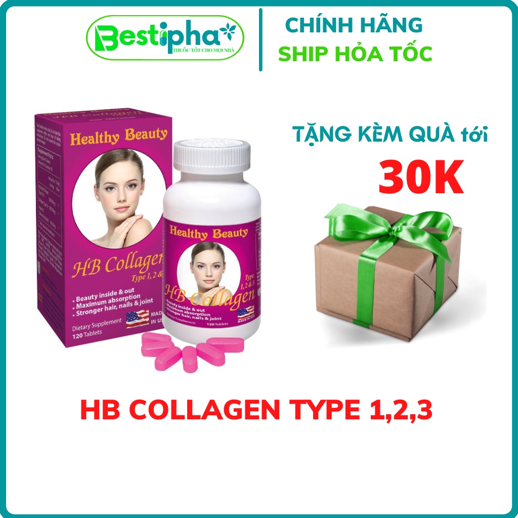 HB COLLAGEN Type 1,2,3 Viên uống bổ sung collagen giúp đẹp da, khỏe khớp Hộp 120 viên