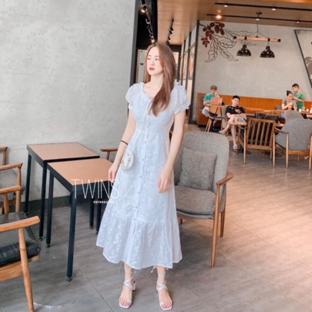 Váy thô hoa khuy ngọc chân cá HSL (hoa dập nổi mới)